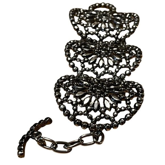 Lace Silver Tone Bracelet Toggle Closure Gift for Her Holiday Gift Gifting - Picture 4 of 10